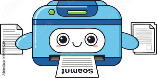 Cartoon printer with smiling face.