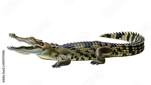 Isolated powerful and dangerous crocodile showing its sharp teeth with mouth wide open