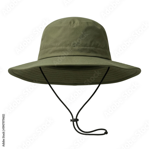 Konstfotografi Olive green wide brim bucket hat with chin strap