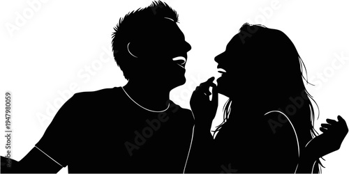 Couple Sharing a Lollipop Silhouette.