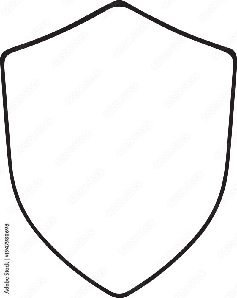 Obraz premium A simple line drawing of a classic shield shape with a pointed top and rounded base. Vector