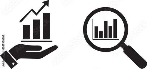 Hand holding upward arrow with magnifying glass symbolizing growth analysis Vector

