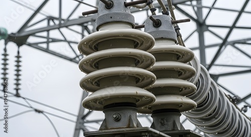 High Voltage Electrical Insulators and Transmission Tower.