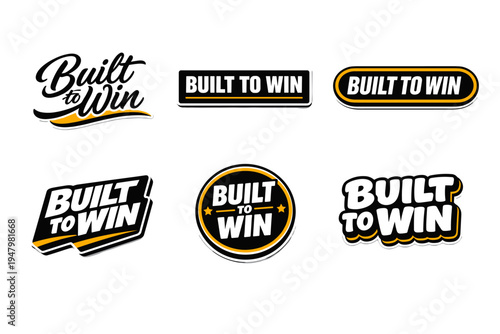 Built to win motivational typography sticker set