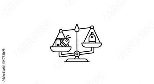 Balance Scale Weighing Product Packaging Against Price Tag