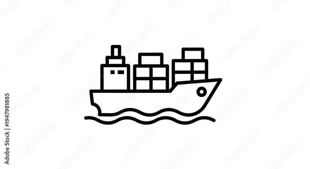 Naklejka premium Cargo Ship with Containers on Wavy Sea, Logistics and Shipping Icon