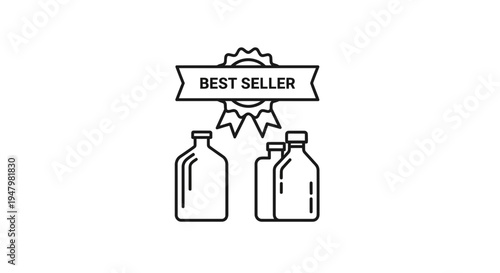 Best Seller Award Ribbon Over Group of Bottles Icon