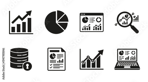 Data Analysis Icons for Business Intelligence and Reporting Tools