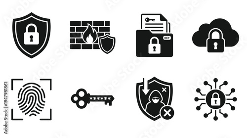 Cybersecurity Icons for Data Protection and Secure Network Access