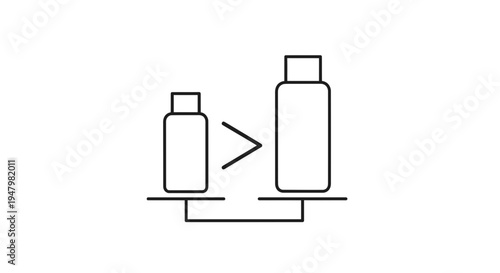 Comparison of two bottles, one larger than the other, on scales, symbolizing quantity or size difference.
