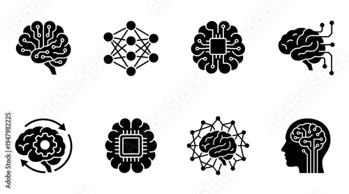 Artificial Intelligence Icons for Machine Learning and Neural Networks