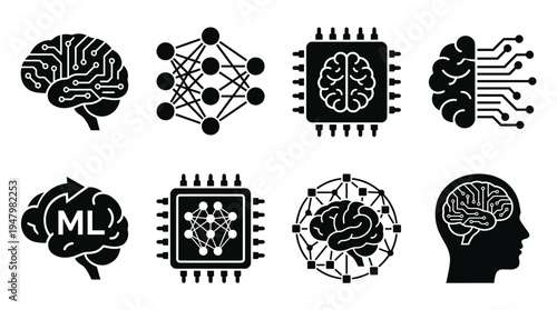 Artificial Intelligence Icons for Machine Learning and Neural Networks