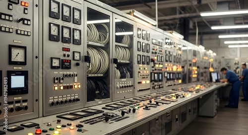 Wallpaper Mural Industrial Control Panel Room with Technicians. Torontodigital.ca