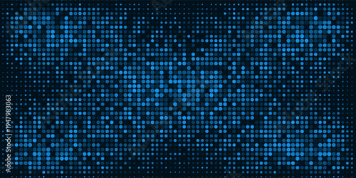 Abstract digital background featuring a seamless mosaic pattern of glowing blue hexagons. This dark texture is ideal for concepts relating to technology, data, AI, and futuristic communication.