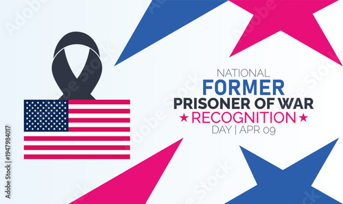 National Former Prisoner of War Recognition Day Graphic with Black Ribbon, American Flag, and Stars, Patriotic Stars