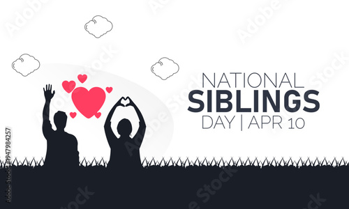 National Siblings Day on April 10 featuring two people silhouettes on grass, celebrating family love and bond, Waving Hand