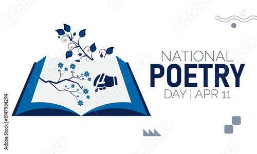 Fotografie National Poetry Day Concept: Open Book with Growing Tree Branches and Human Hand