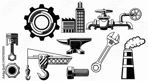 Heavy Industry and Mechanical Engineering Vector Set