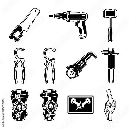 Industrial Tools and Orthopedic Medical Illustration