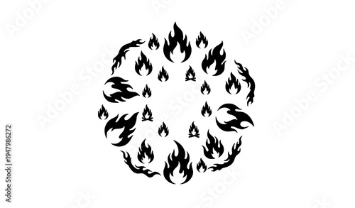 Black fire flame shapes and decorative heat borders vector illustration isolated set