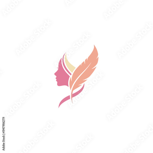 Feminine Profile with Feather Emblem - Logo Concept