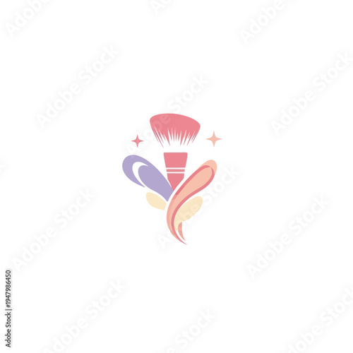 Makeup brush and cosmetic swirls, soft pastel colors, beauty concept