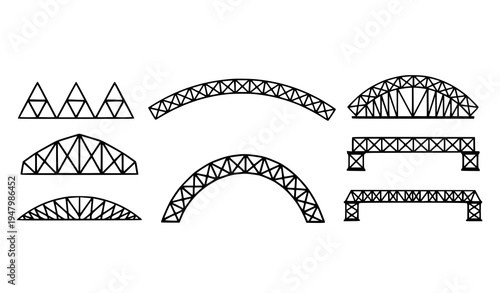 Tableau sur toile Engineering truss framework icons with triangular and arch bridge structures vec