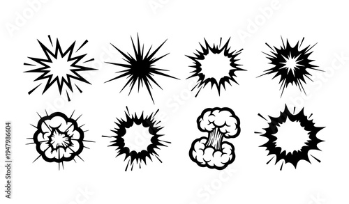 Black comic burst and explosion shapes vector illustration abstract blast icons