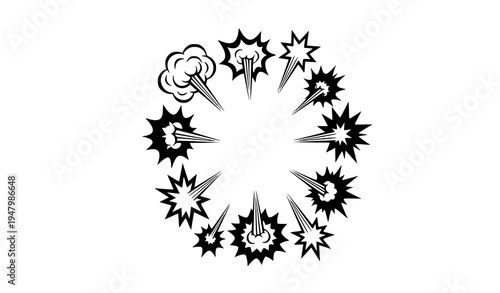 Abstract comic book explosion burst vector set black impact symbol collection