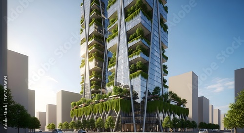 Modern Eco Friendly Skyscraper with Greenery.