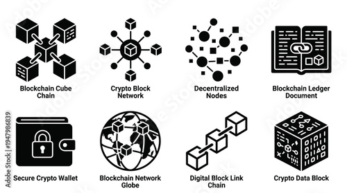 Blockchain Icons for Cryptocurrency, Ledger, and Decentralized Networks