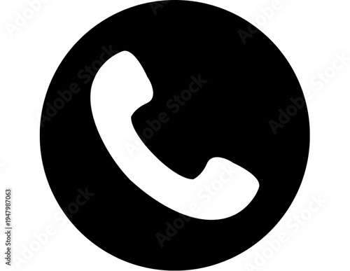 Black and white phone icon on a circular symbol for communication