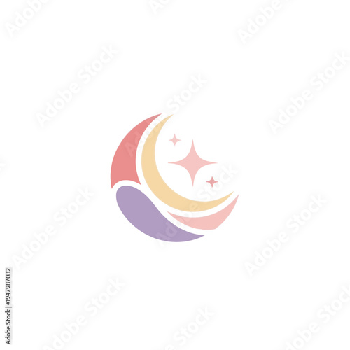 Dreamy Crescent Moon with Stars - Pastel Color Logo