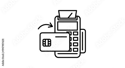 Credit Card Payment Icon: Transaction with POS Terminal and Chip Card