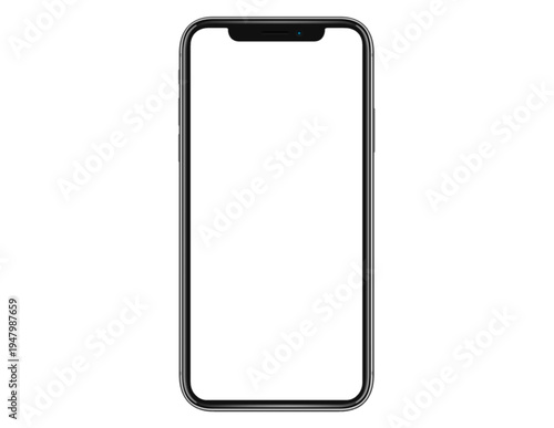 Smartphone device with blank screen and black frame on white background