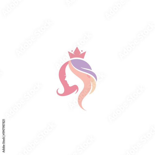 Elegant Woman Profile with Crown and Flowing Hair - Beauty and Royalty Logo