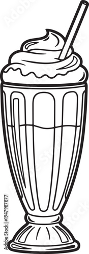 Vector illustration of a milkshake with whipped cream and straw