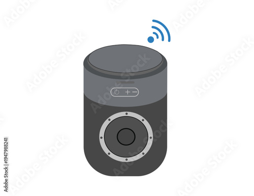 Wireless speaker with wi fi connectivity and button controls on a white background