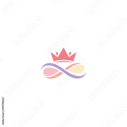 Infinity symbol with crown, logo design, pastel colors, representing eternity, royalty, and endless possibilities
