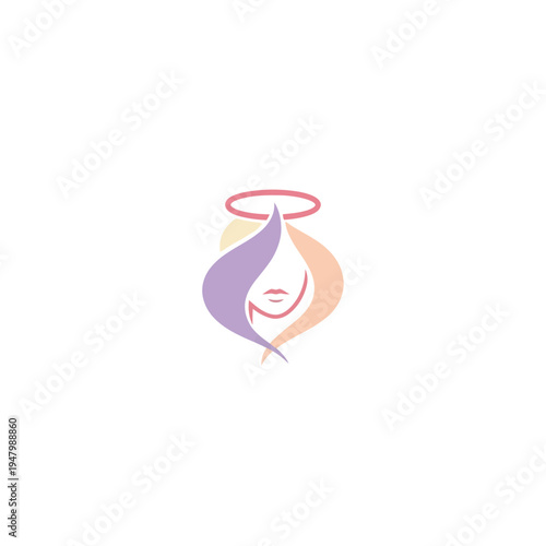 Abstract Angelic Woman Face with Halo Logo Design