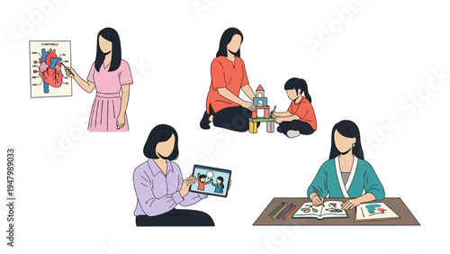 Empowering Education: Educators in Action: A collection of images captures diverse female educators at work, guiding and inspiring their students.