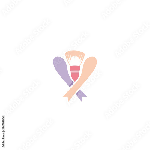Makeup brush with abstract ribbon elements, beauty and cosmetic concept.