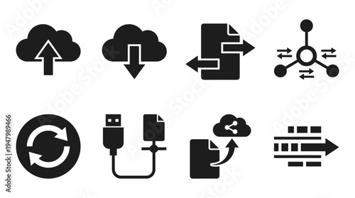 Computer Hardware Icons for Networking, Servers, and Cloud Storage