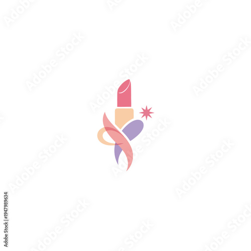 Elegant Lipstick Logo with Abstract Swirls and Sparkle