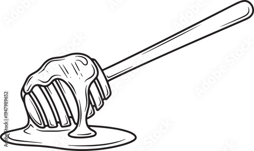 Vector honey dipper with honey on white background