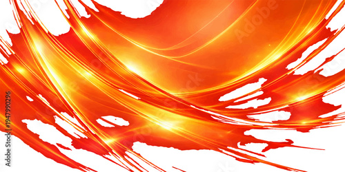 Vibrant abstract orange background with stars featuring a flowing wave of fire and light energy in a swirling fractal pattern of red and yellow motion lines for a modern wallpaper design