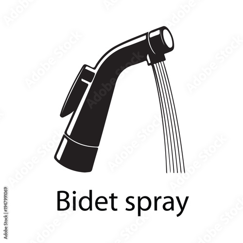 Bidet spray health faucet with water stream silhouette vector