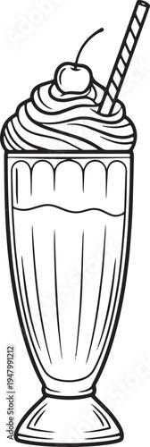 Vector illustration of a milkshake with whipped cream and cherry