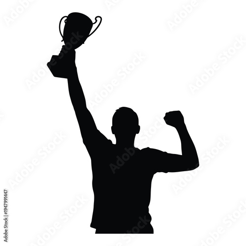 A black silhouette of a muscular man breaking free from metal shackles on his wrists isolated on white background