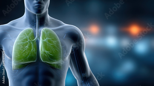 Human torso lungs anatomy medical health respiratory chest biology science illustration blue background glowing effect healthy organ digital art